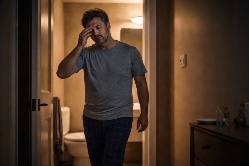 homem acordando à noite para urinar