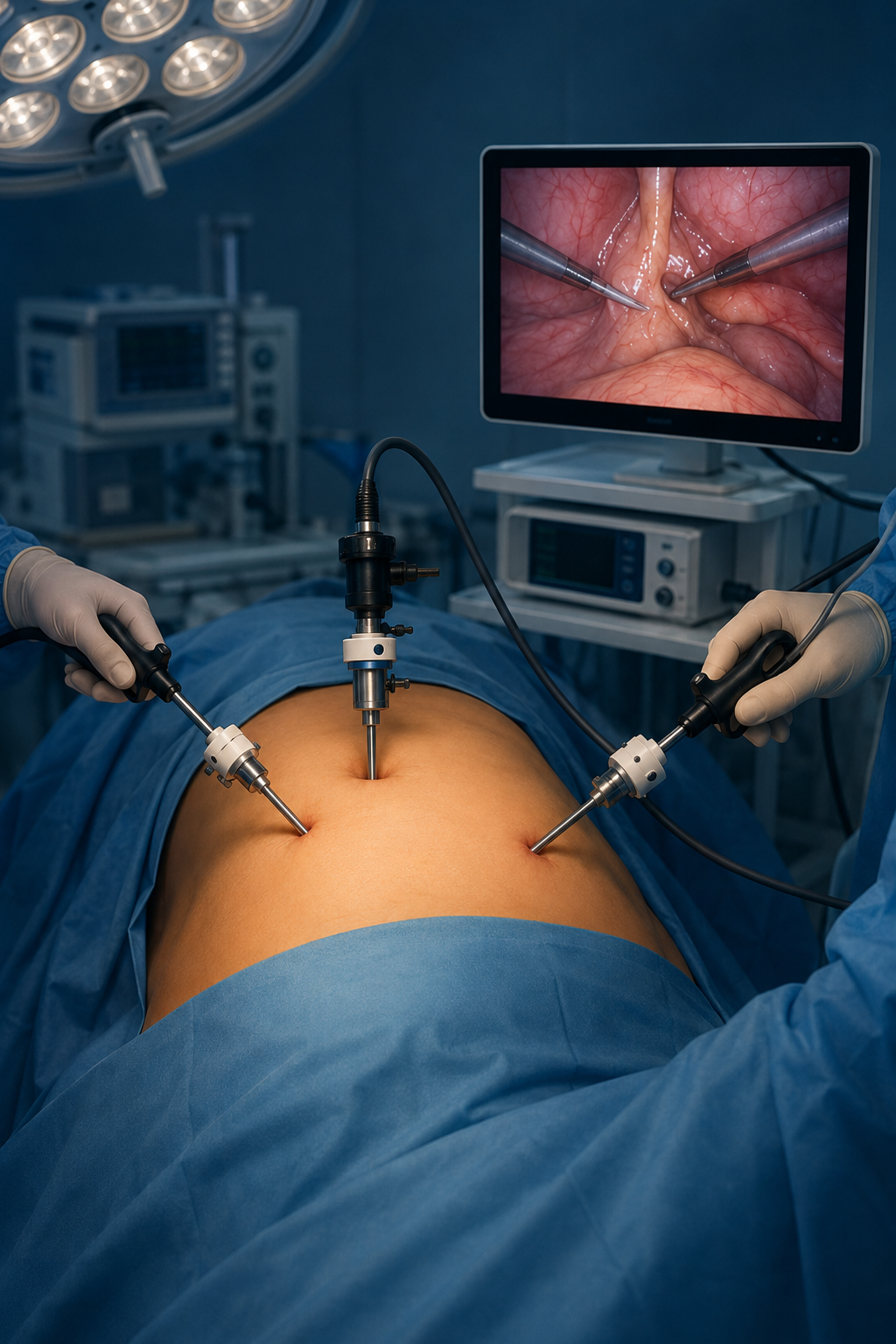 Videolaparoscopia na urologia com instrumentos cirúrgicos minimamente invasivos
