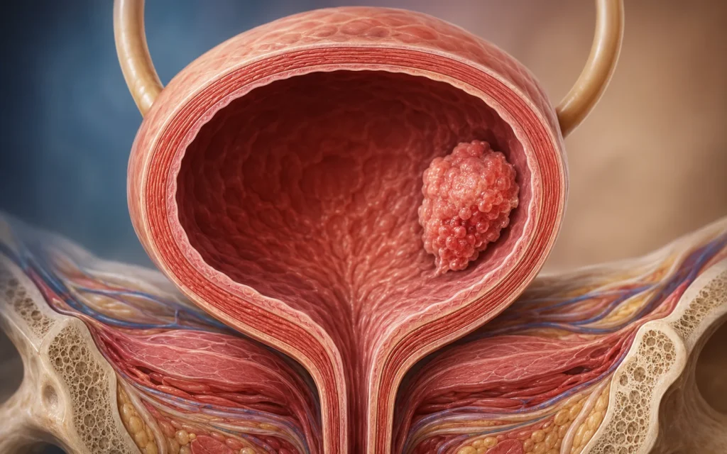 Ilustração médica para avaliação do prognóstico do câncer de bexiga